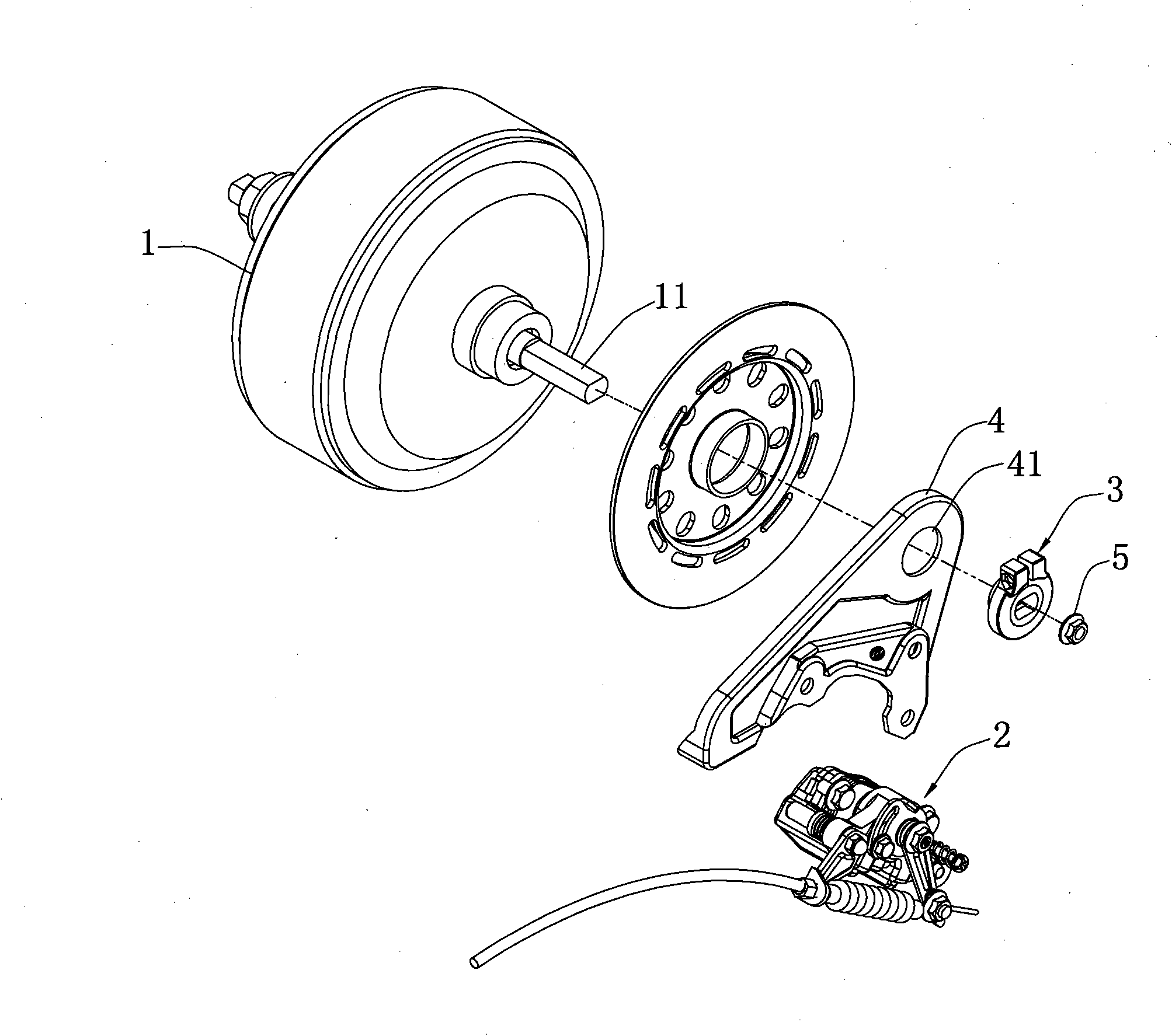 Improved connection structure between disk brake mounting board and wheel hub motor shaft