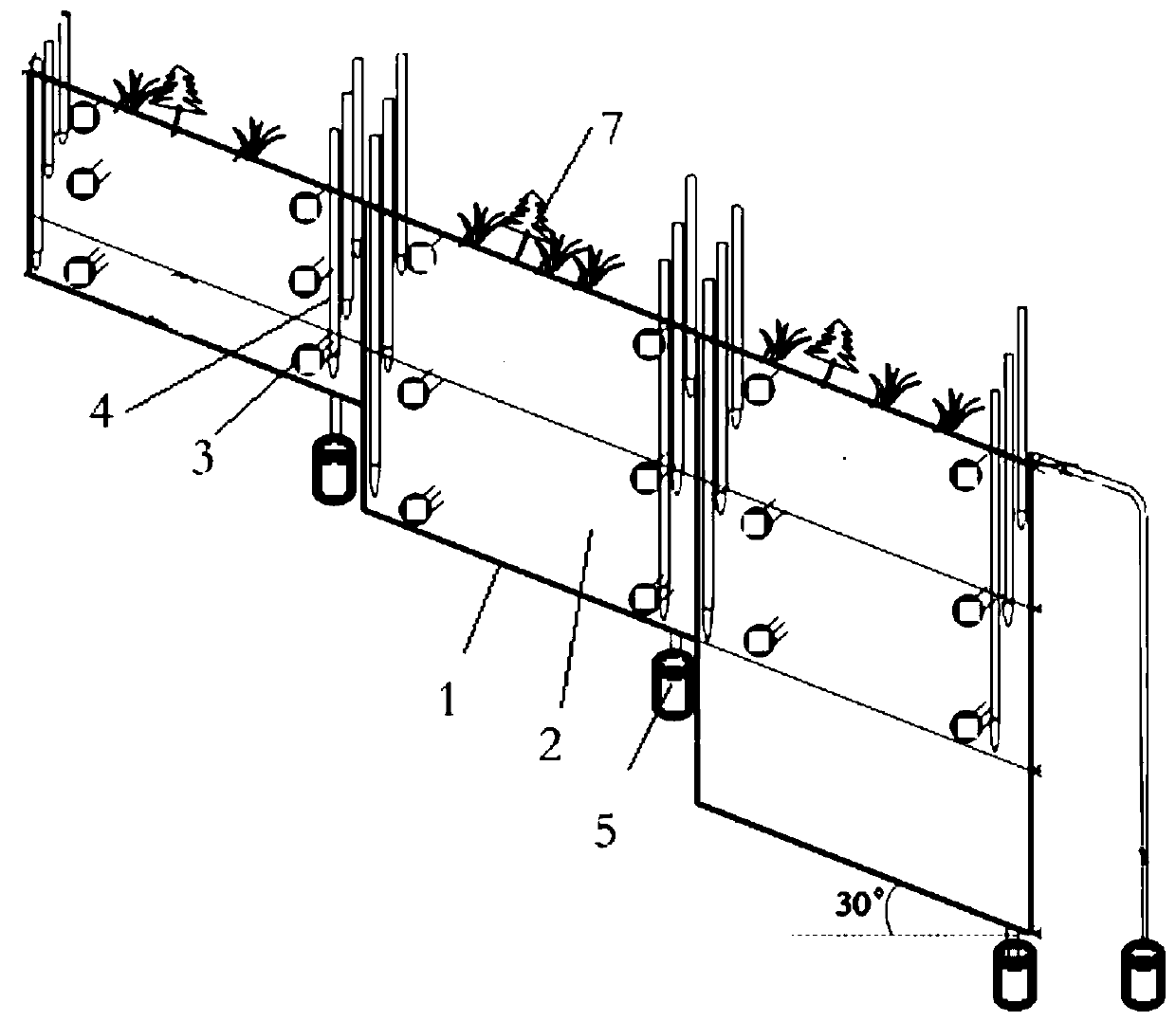 Root stone structure-containing rock-soil body slope surface moisture movement simulation device and experimental method