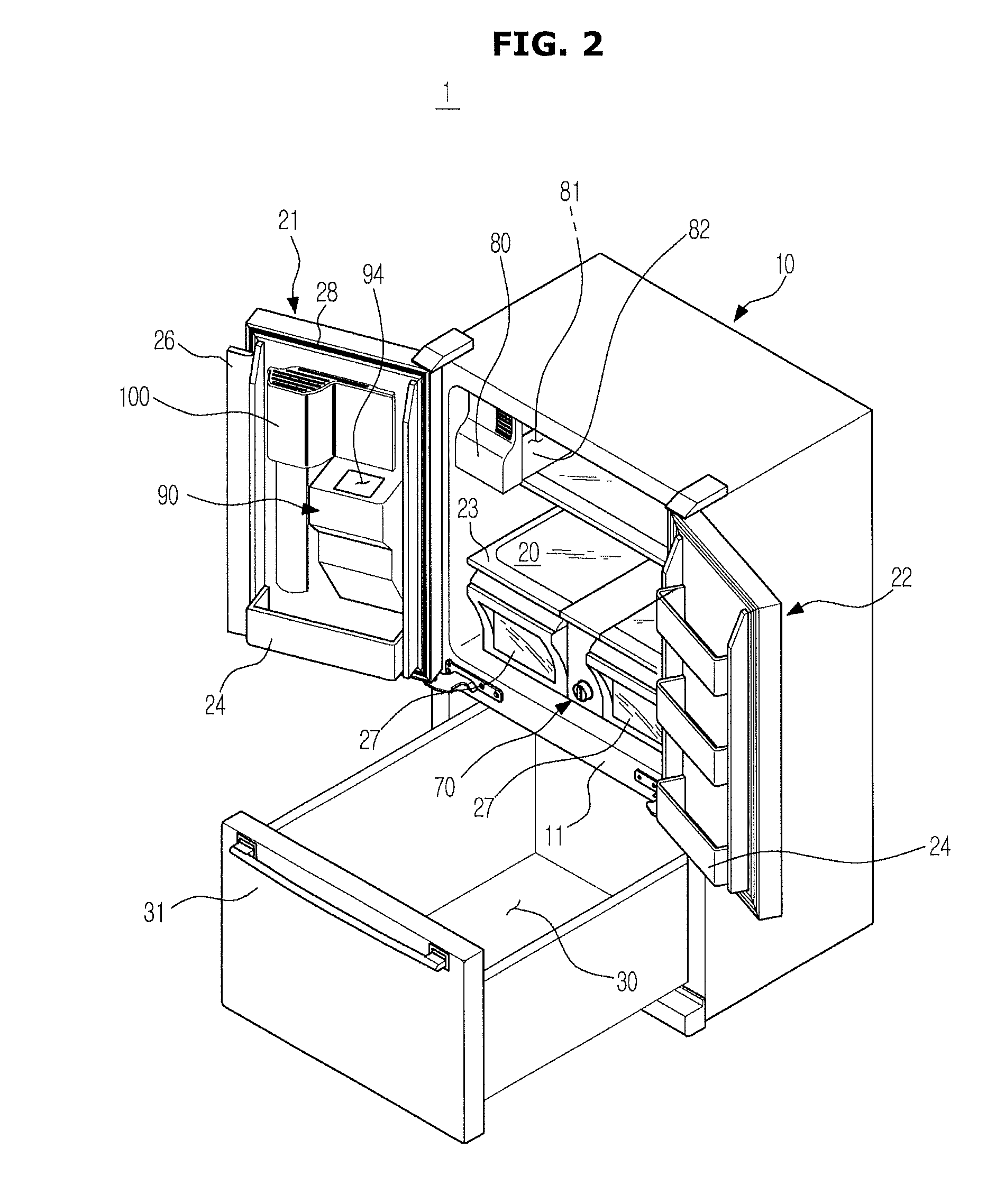 Refrigerator equipped with apparatus for producing carbonated water