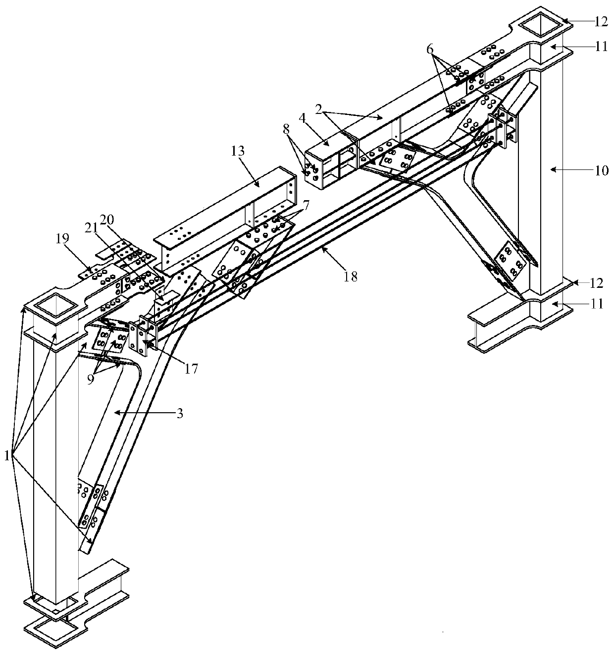 Self-resetting steel frame eccentric supporting system with large headroom