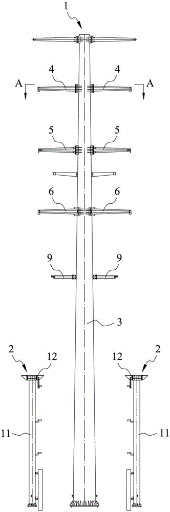 Electric-transmission-line cable-terminal three-dimensional downwards-leading device