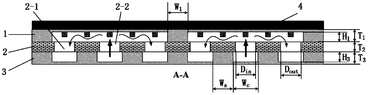 Low-flow-resistance chip embedded array micro-jet radiator and manufacturing method thereof