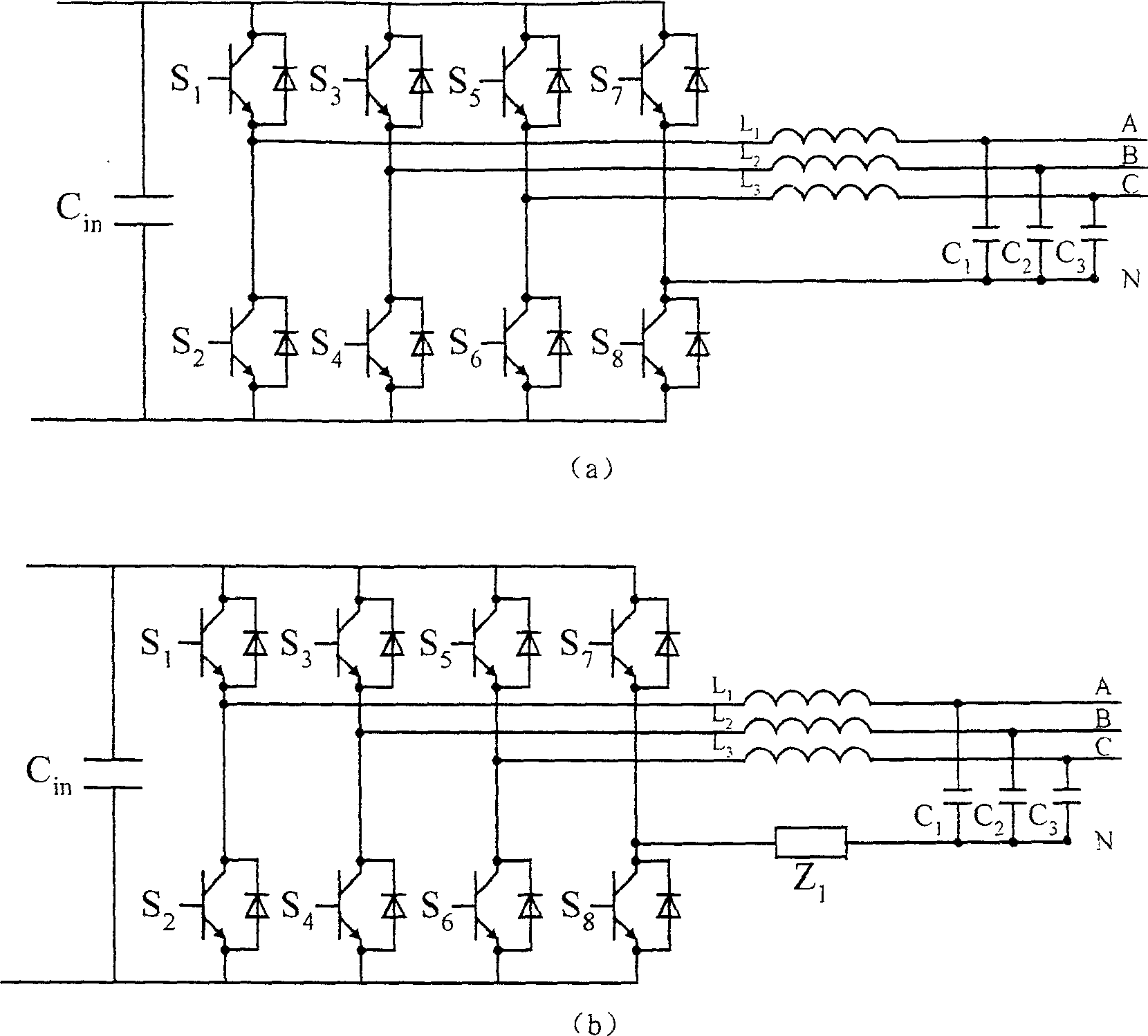 Control method for three-phase four-arm converter