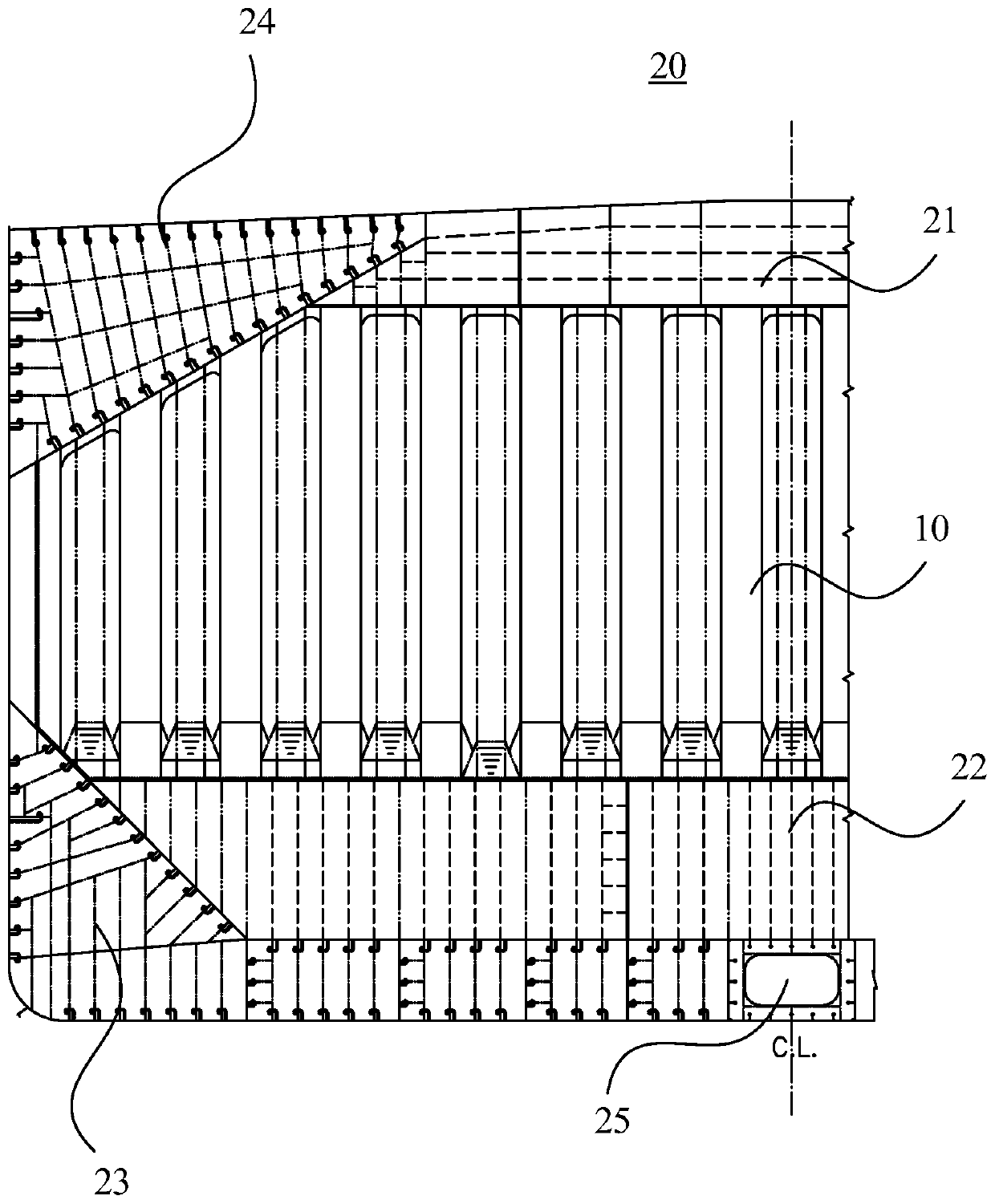 Asymmetric watertight corrugated bulkhead and bulk cargo ship heavy ballast tank