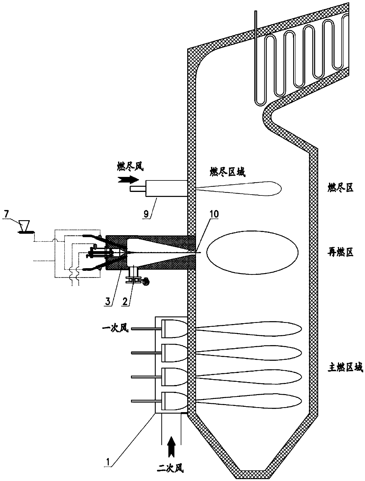 Pulverized coal flame preheating reburning system