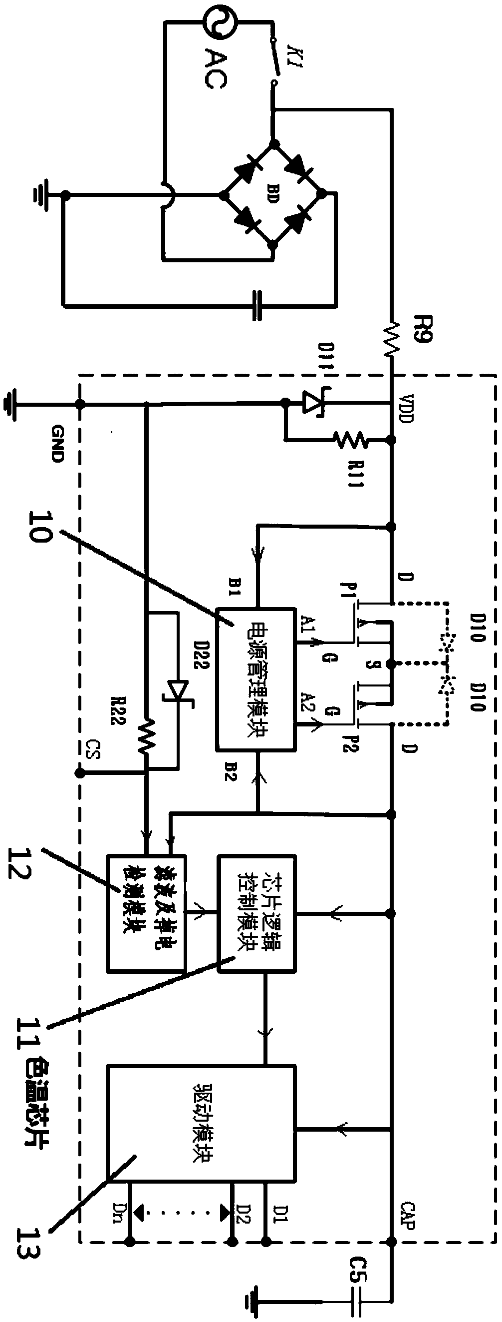 A color temperature chip for detecting LED wall switches and a circuit using the color temperature chip
