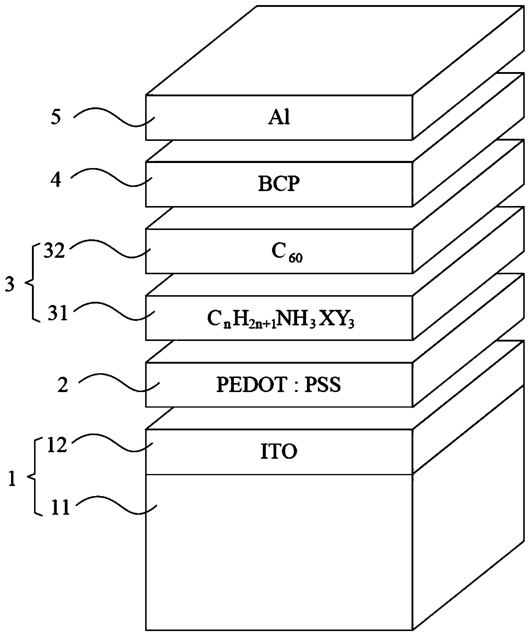 Organic hybrid solar cell with perovskite structured light absorbing material, and manufacturing method thereof