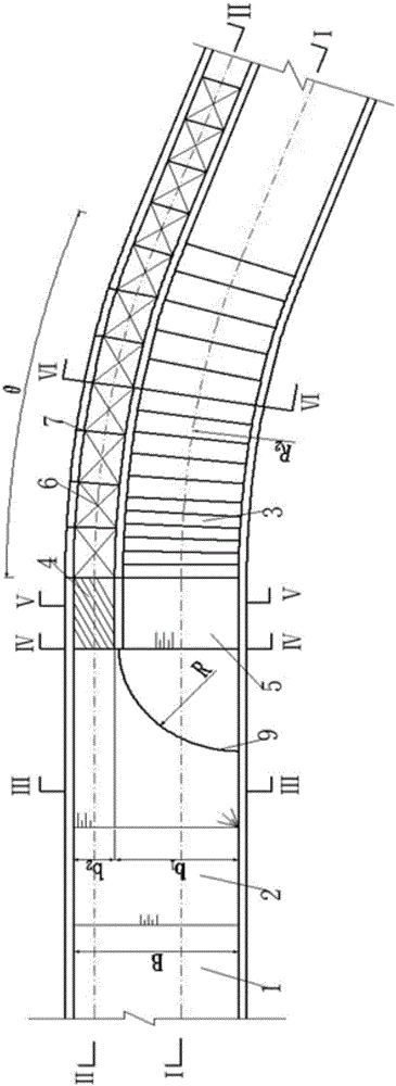 Water-sand separation building arrangement form suitable for curve chute spillway