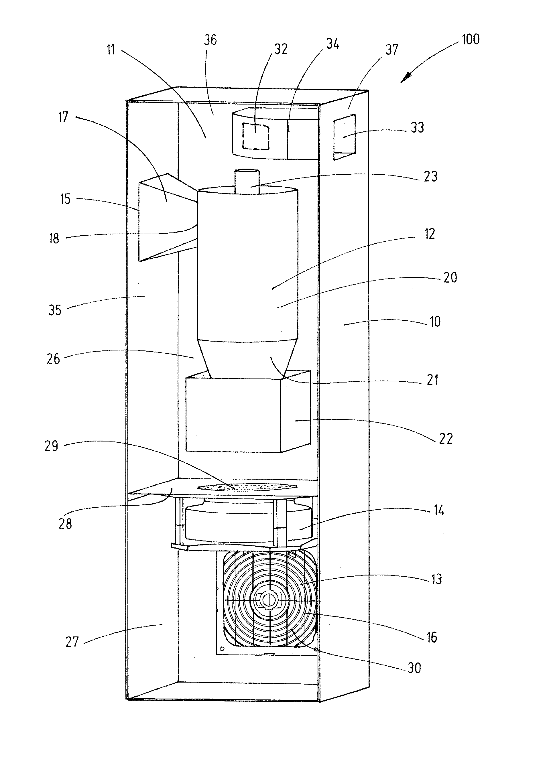 Air passage device for admitting purified air into an interior of a control cabinet