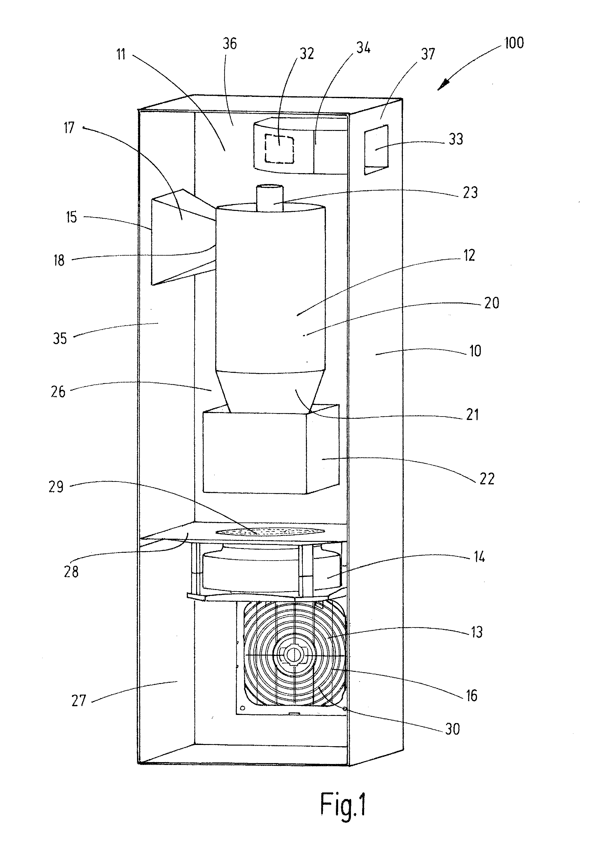 Air passage device for admitting purified air into an interior of a control cabinet