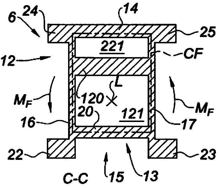 Pedal with a pi section provided with tilted ribs for reinforcement in torsion