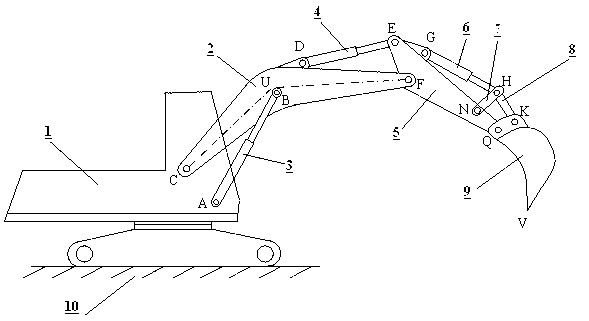 Design method for hinge points of pullshovel working device of monobucket hydraulic excavator