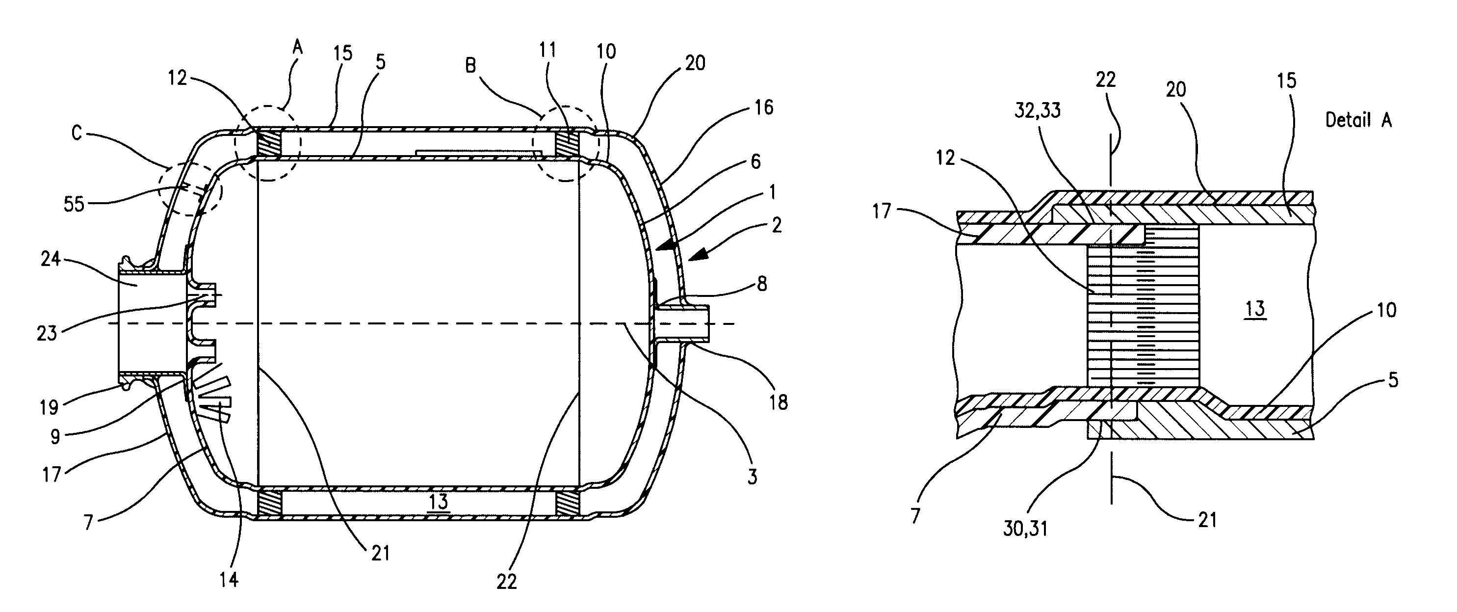 Double-walled container having supports for positioning the inner and outer walls