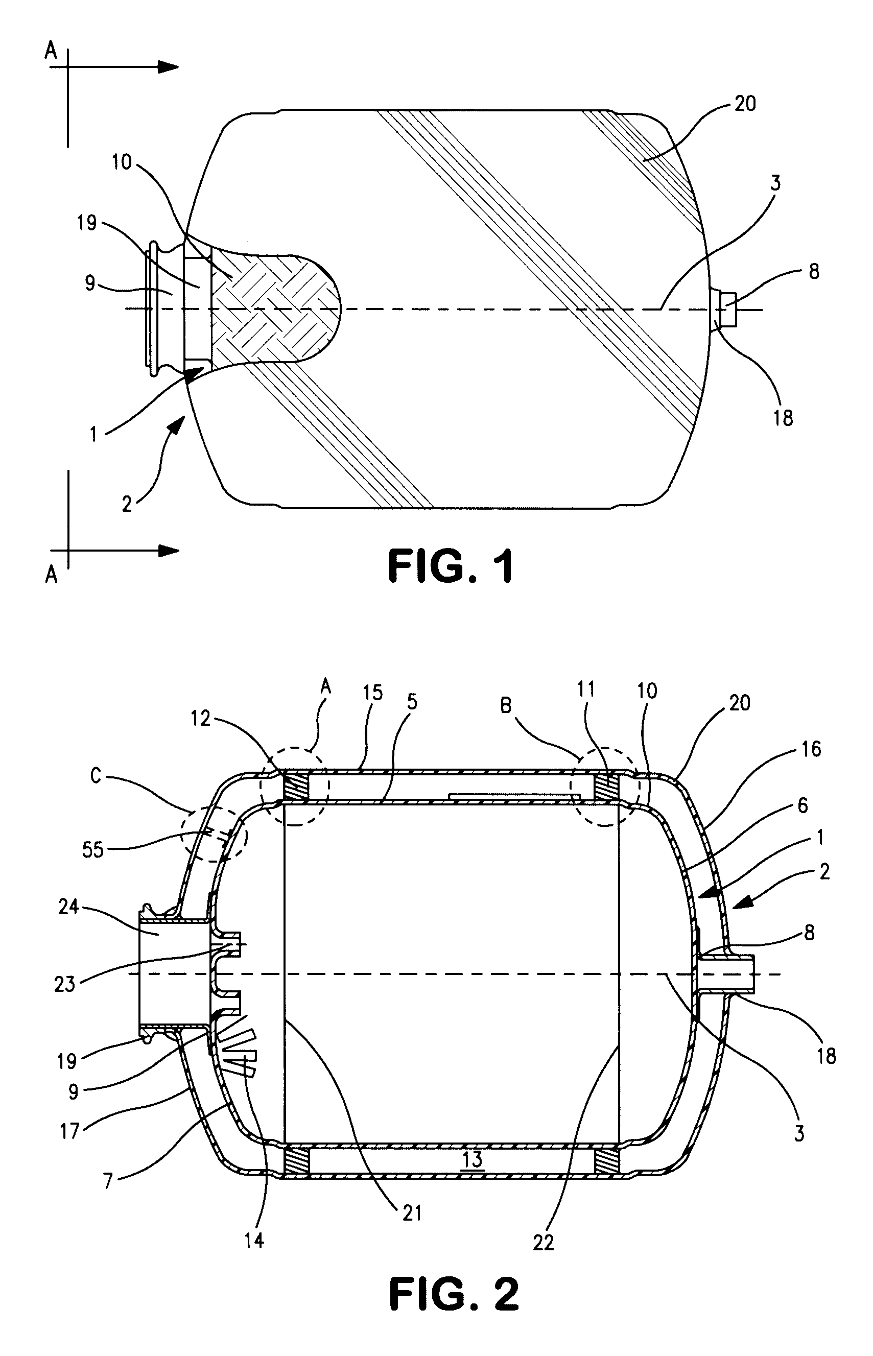 Double-walled container having supports for positioning the inner and outer walls