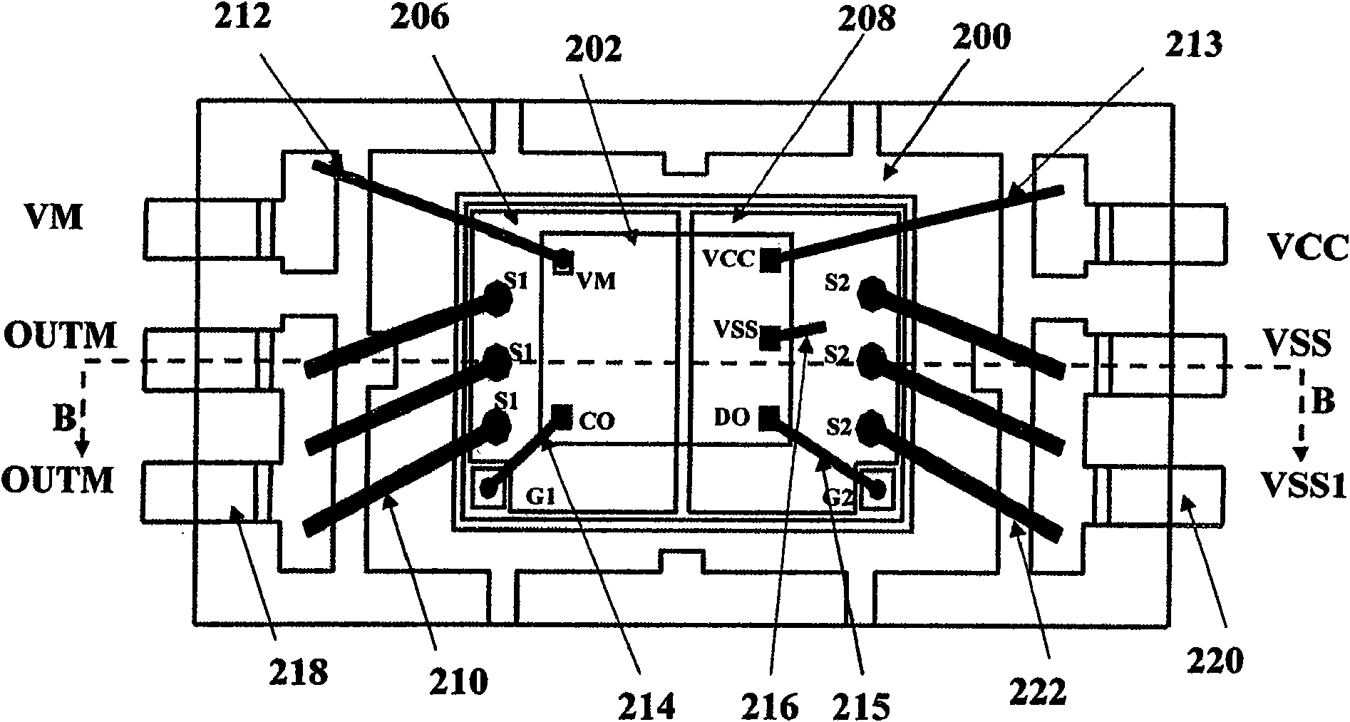 A semiconductor device package using discrete conductive layer to re-select bonding line path