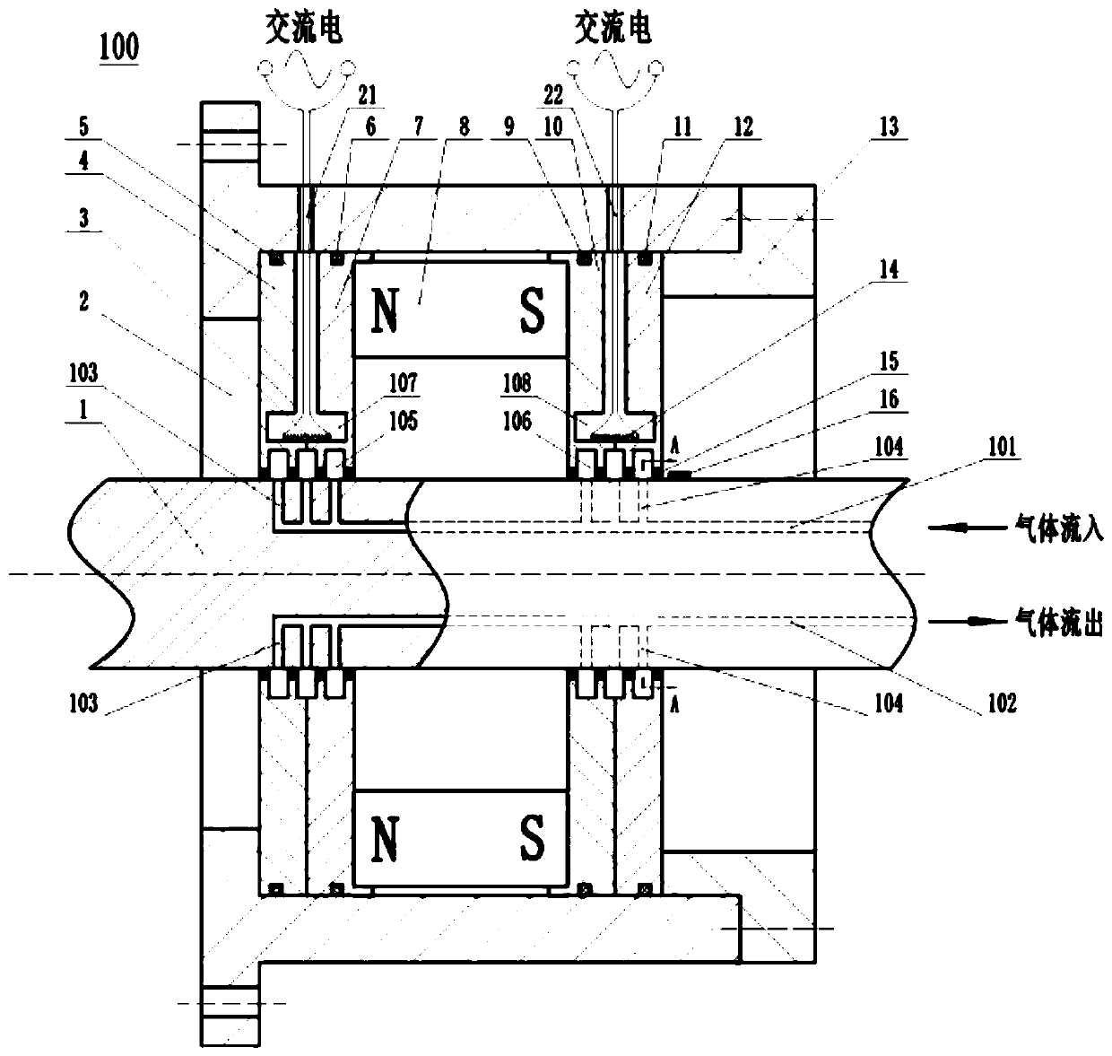 Sealing device combined with magnetic powder and magnetic liquid