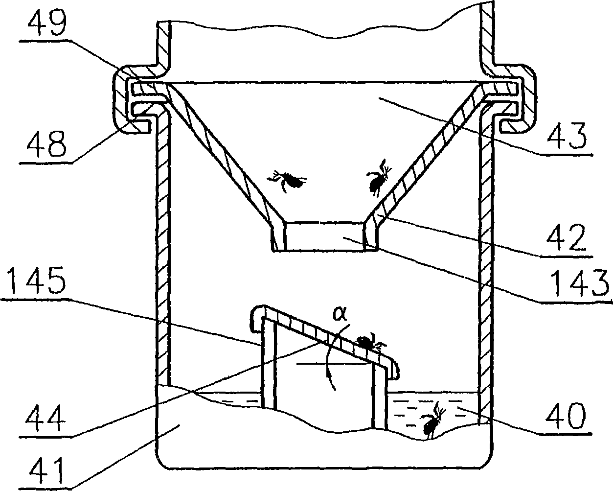 Trap for catching woodland, garden and agricultural insect pests and method for trapping and storing woodland, garden and agricultural insect pests