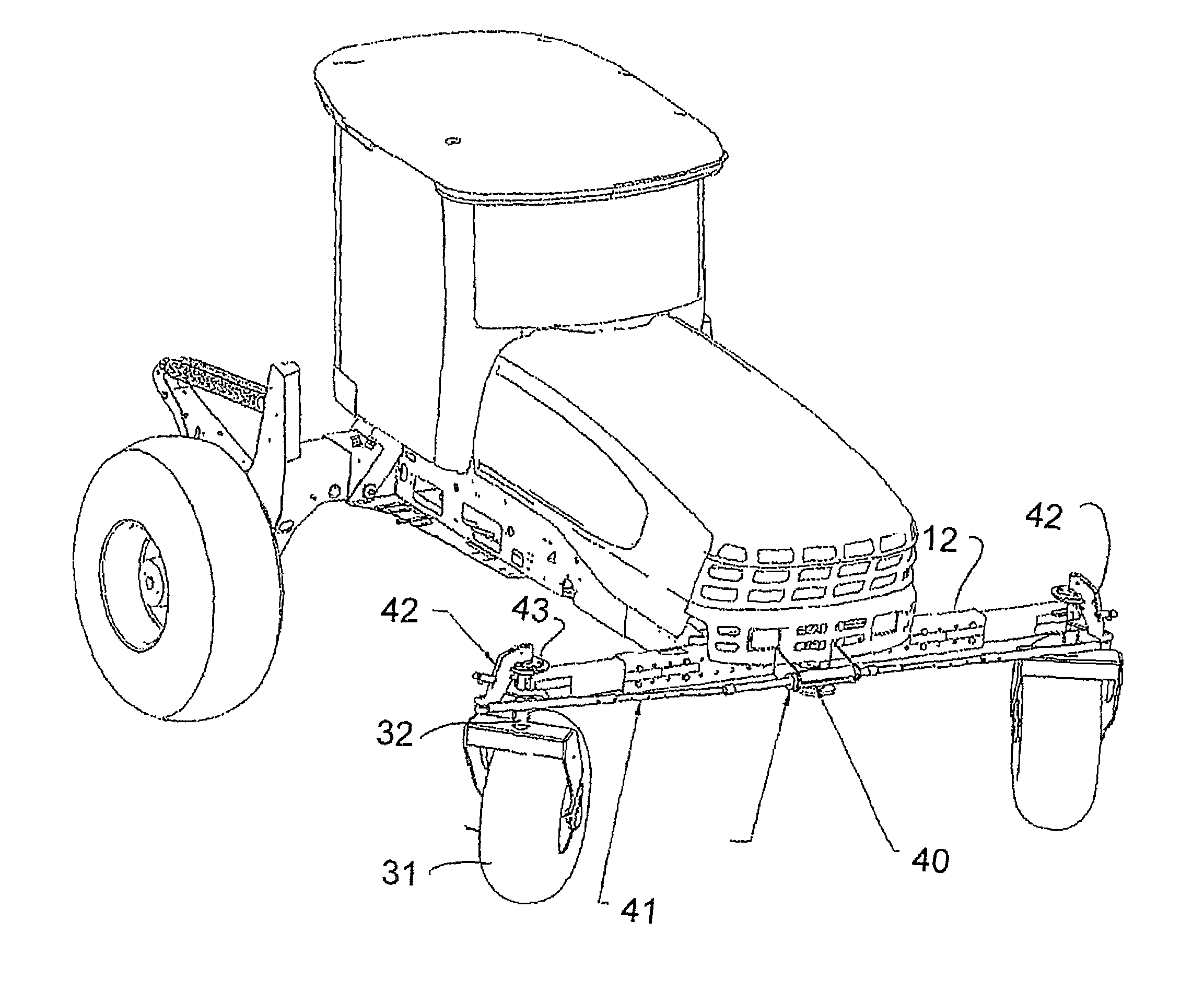 Swather tractor with rear wheel active steering