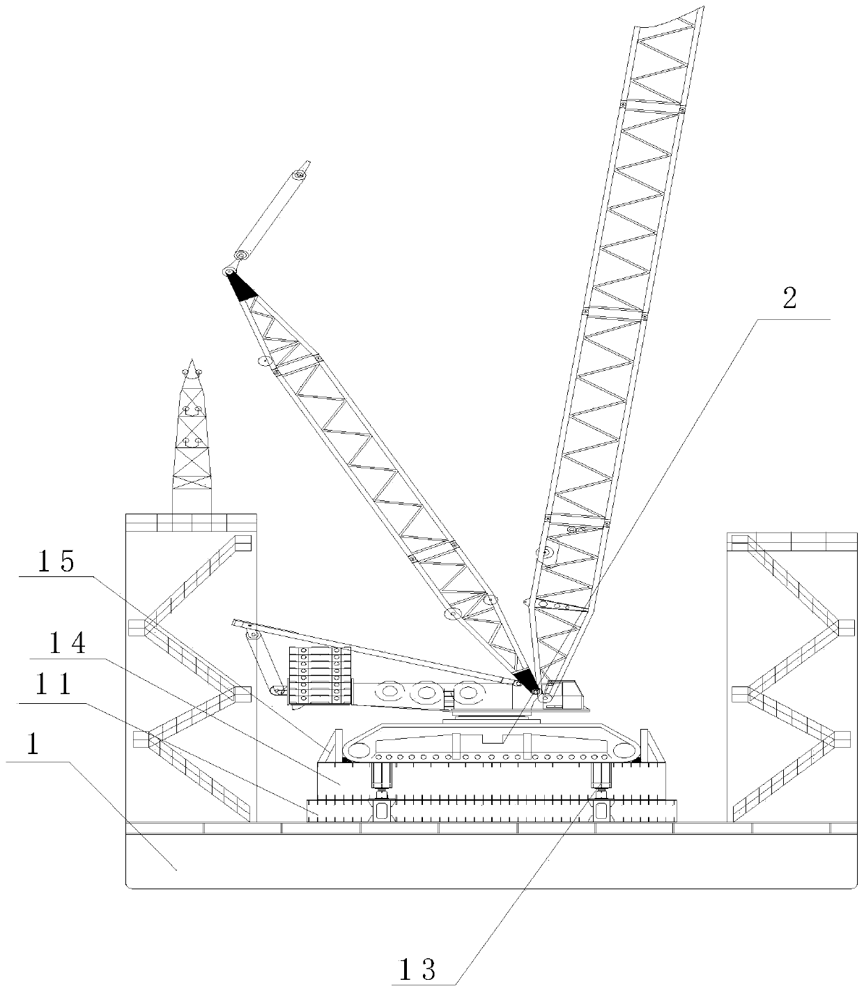 Installation method of semi-submersible barge crawler crane offshore large wind power generator