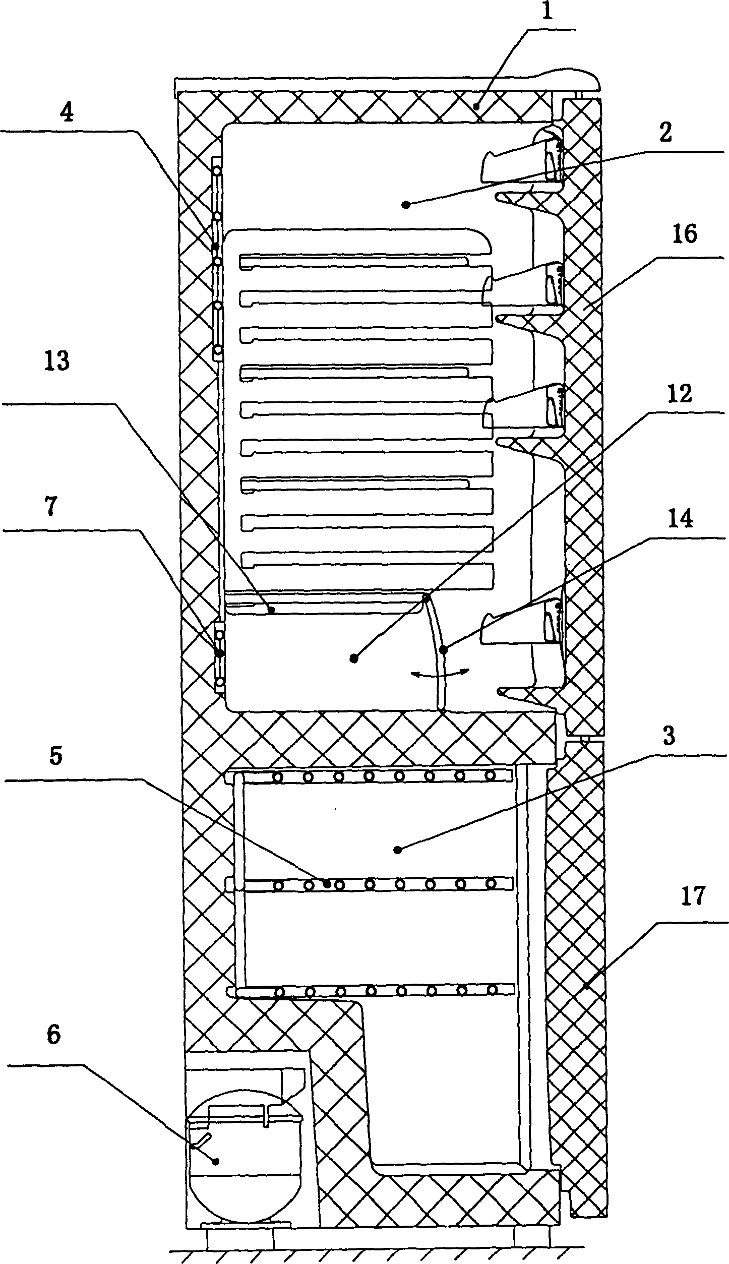 Direct cooling type refrigerator with multi-temperature/temperature-changing zones in same chamber