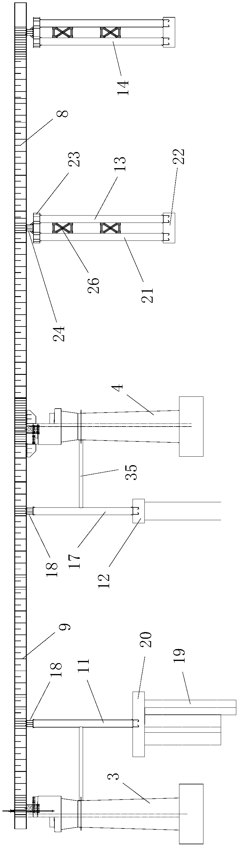 Existing-road-crossing cast-in-situ trough beam three-point sliding jacking construction method
