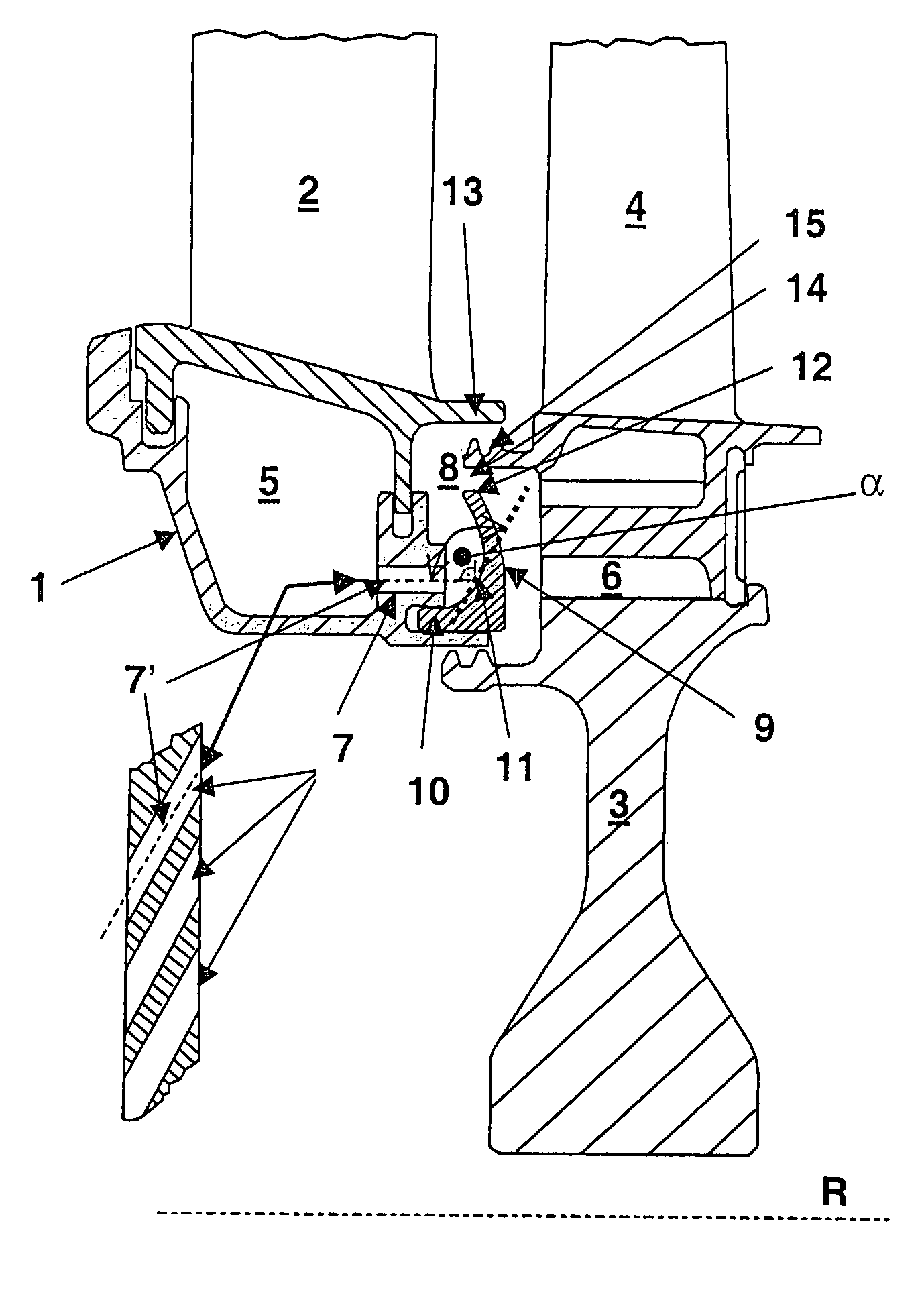 Device for separating foreign particles out of the cooling air that can be fed to the rotor blades of a turbine