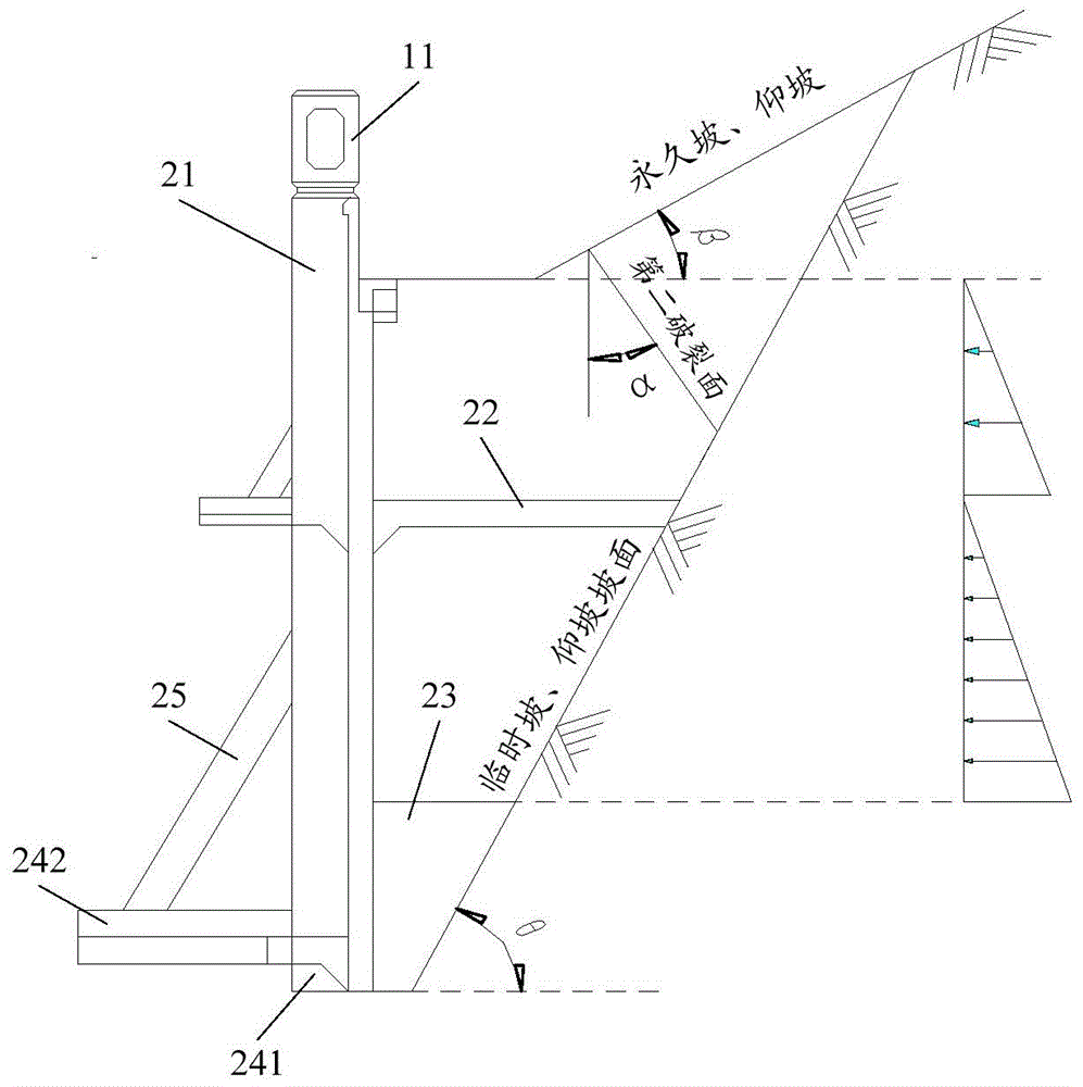 Dual-balance-weight plate column type road cutting supporting and retaining device with diagonal bracing