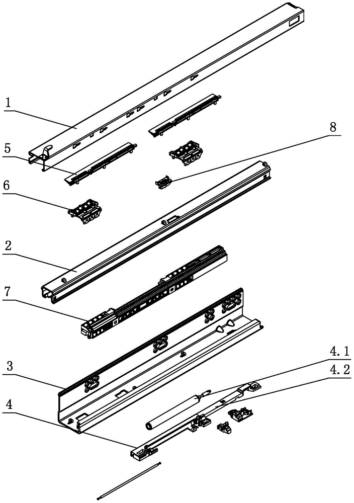 Three-section synchronous hidden slide rail