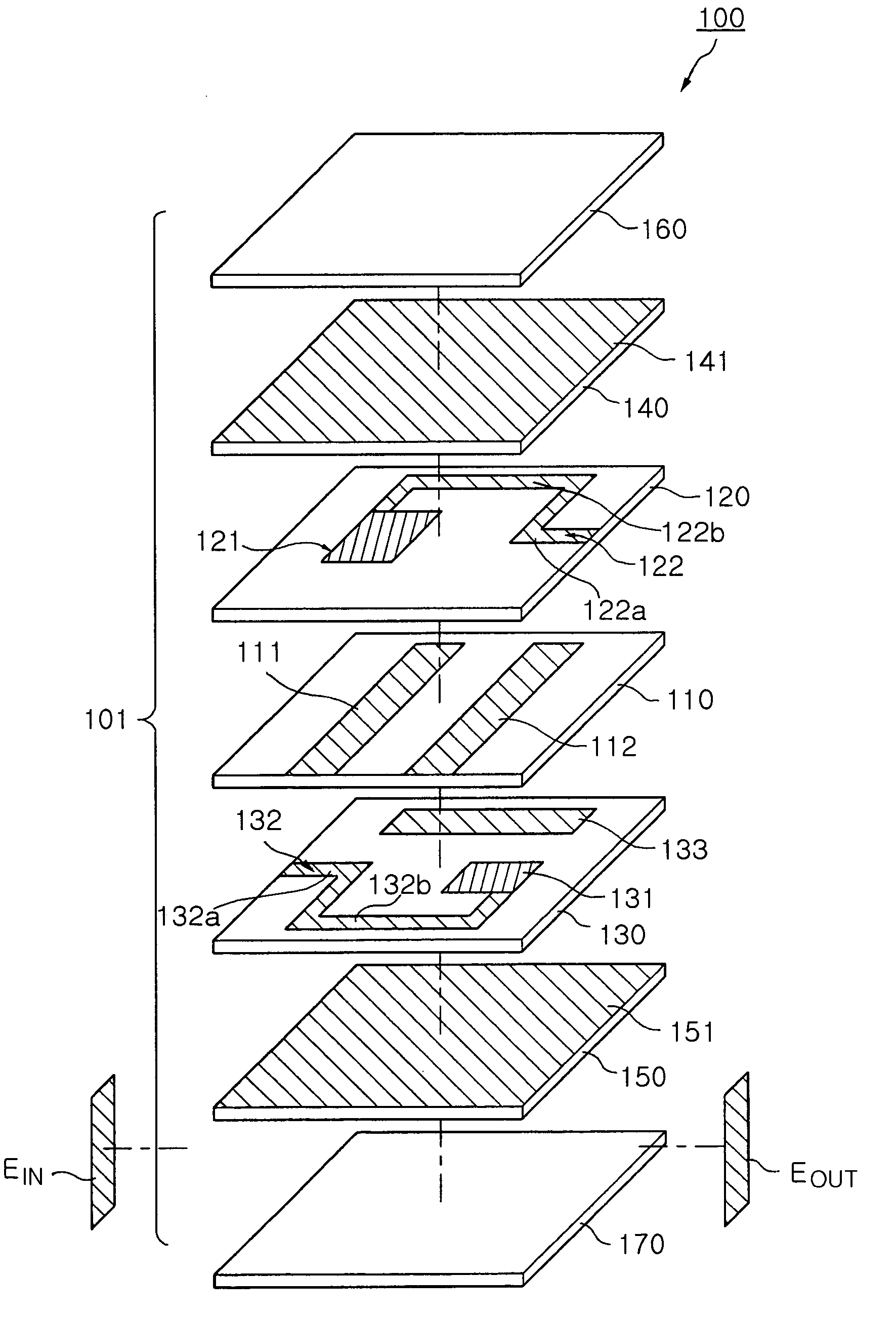 Laminated filter with improved stop band attenuation