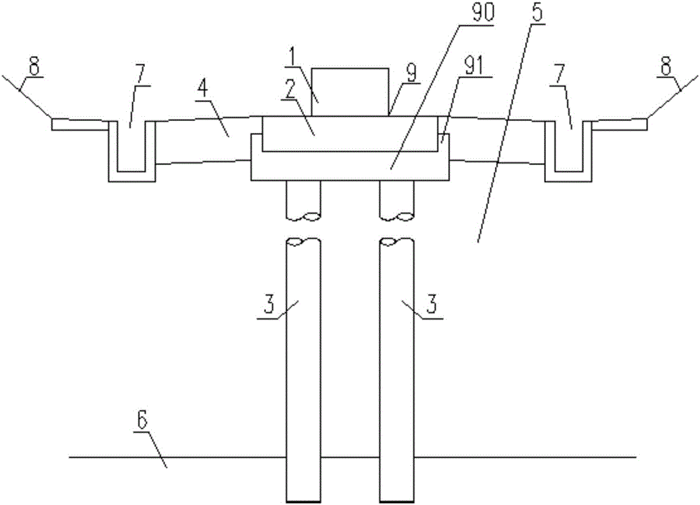 Medium-low speed maglev single-line excavation section pile foundation support beam type rail bearing beam transition section structure