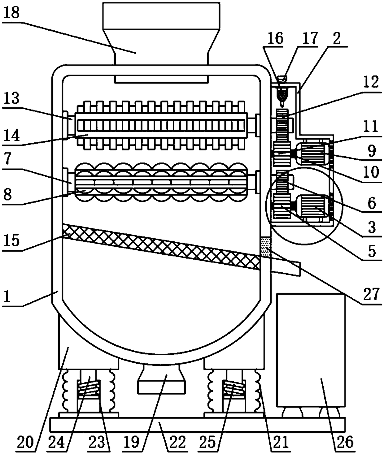 Coarse powder fine grinding device for production of iron hook castables