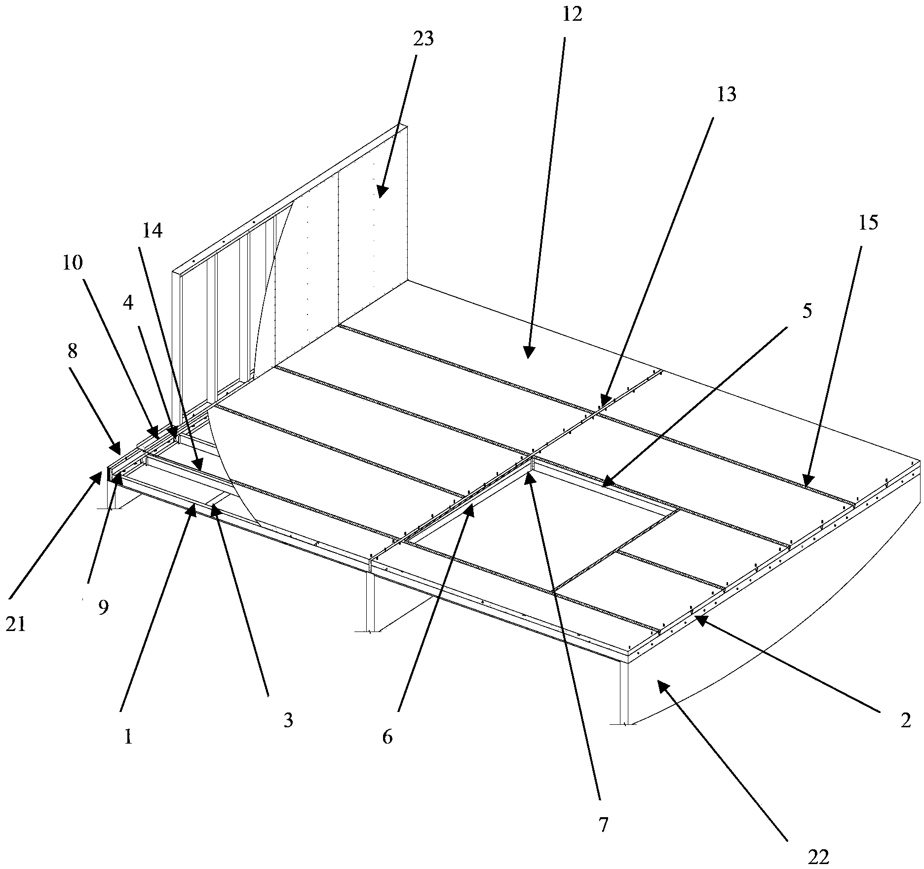 Prefabricating assembling type cold molding steel floor system and construction method thereof