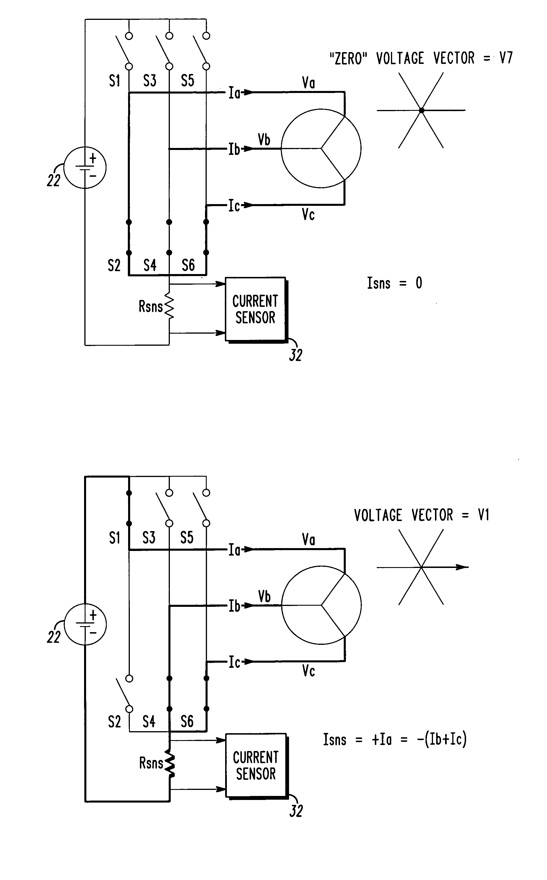 Damping control in a three-phase motor with a single current sensor