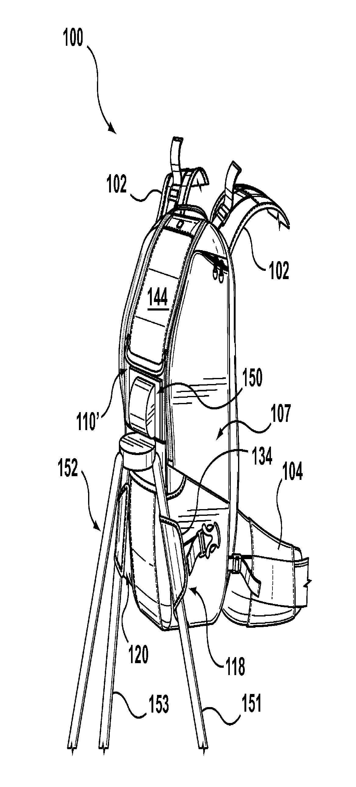 Infield backpack for carrying a spotting scope attached to a tripod