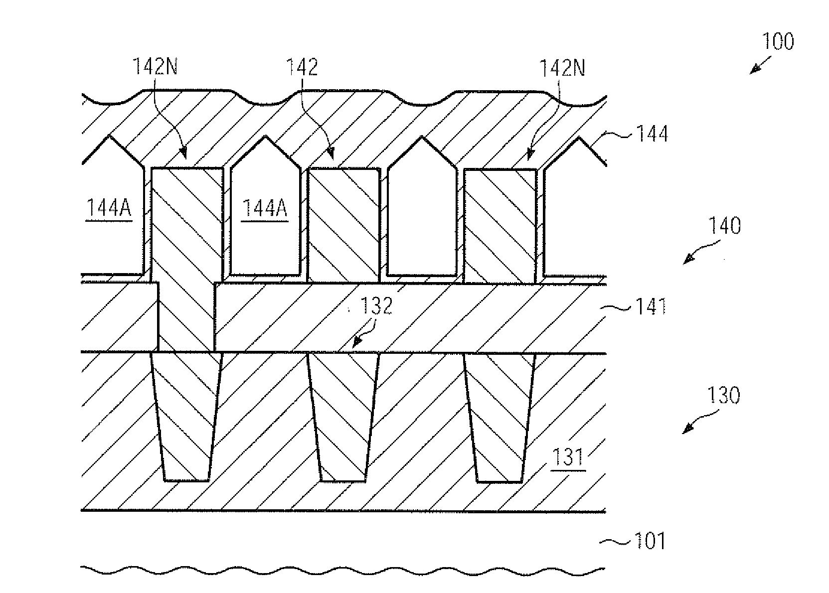 Microstructure device including a metallization structure with self-aligned air gaps formed based on a sacrificial material