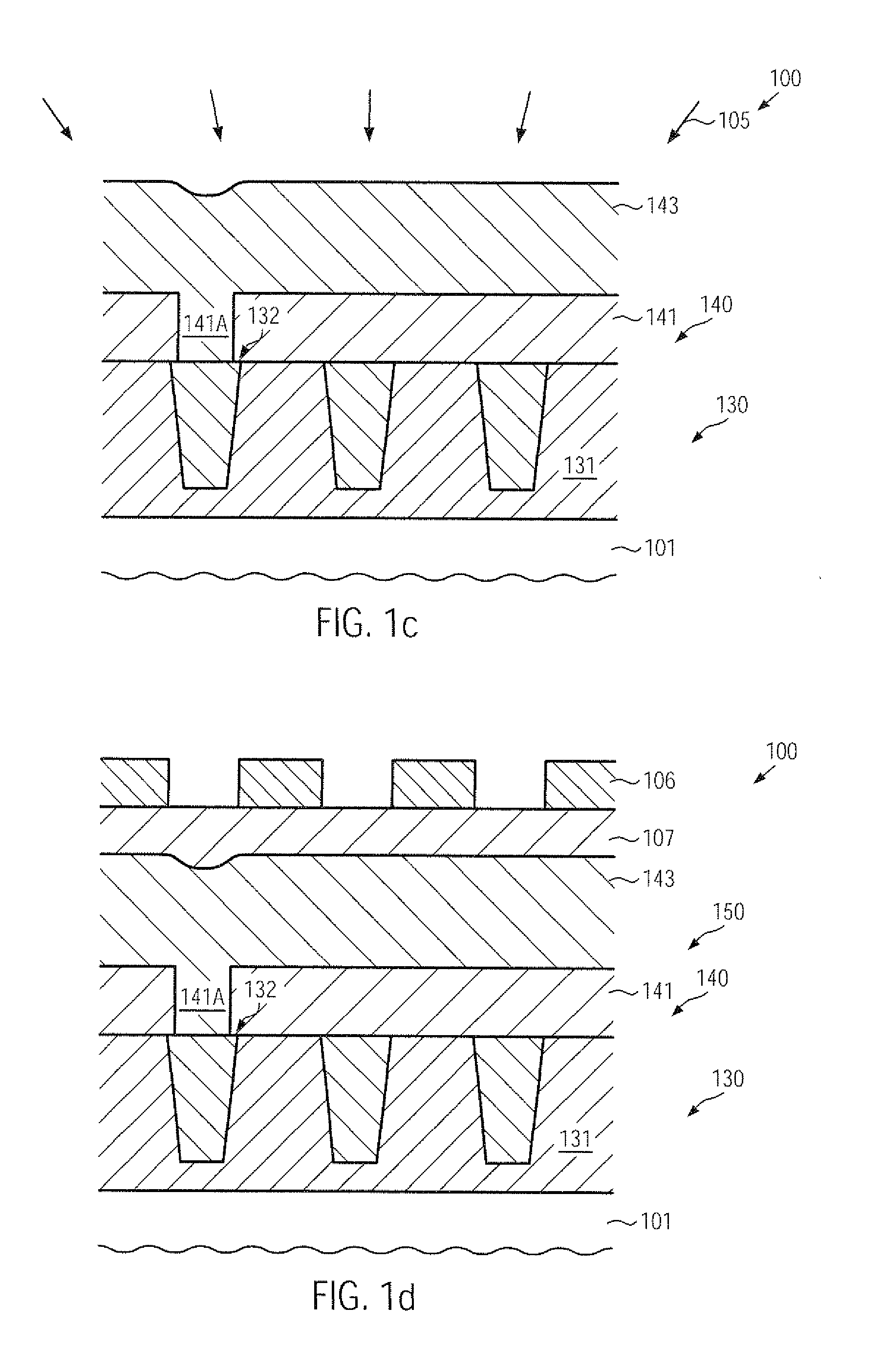 Microstructure device including a metallization structure with self-aligned air gaps formed based on a sacrificial material