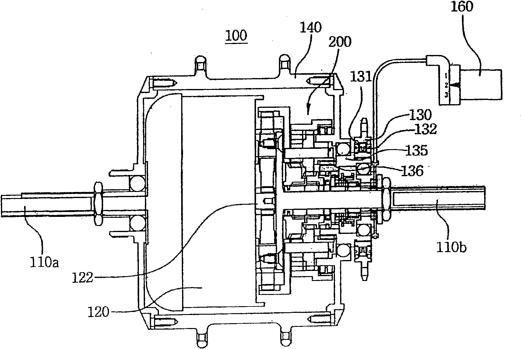 Transmission with both electric motor and pedal device and speed changing method