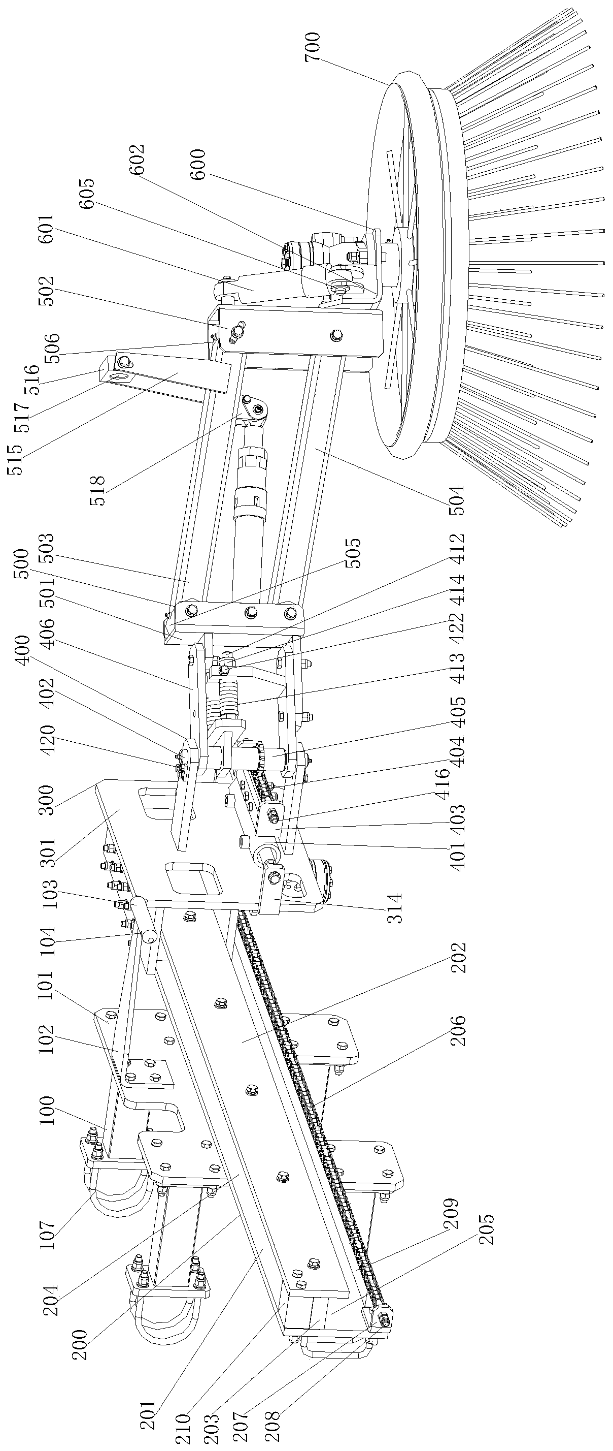 High-speed sweeping vehicle front sweeping device