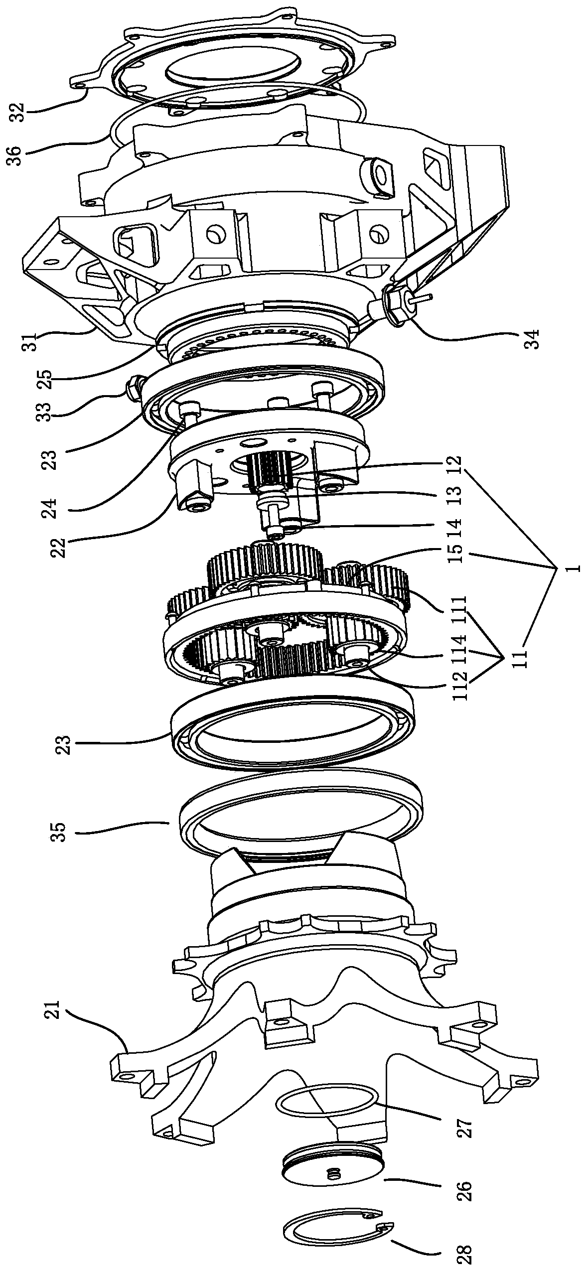 A wheel-side planetary gear reduction device for electric formula racing car