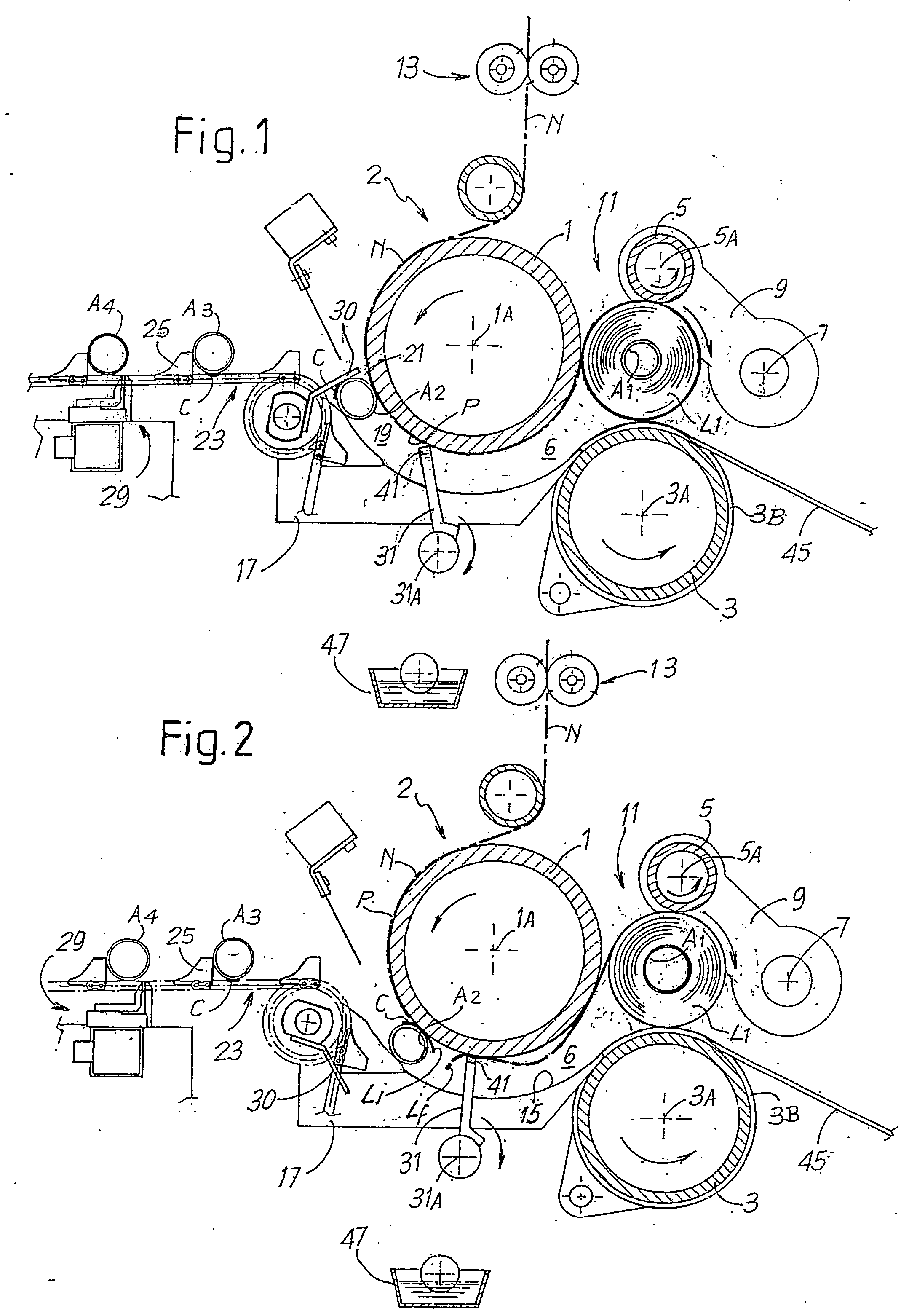 Rewinding machine with gluing device to glue the final edge of the log formed and relative winding method