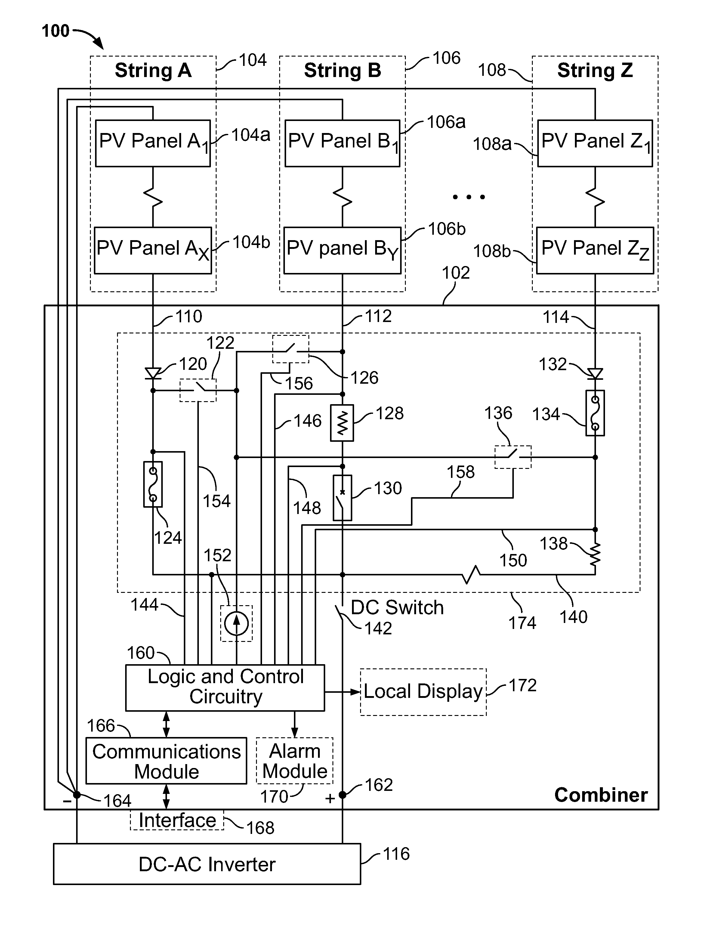 Solar combiner with integrated string current monitoring