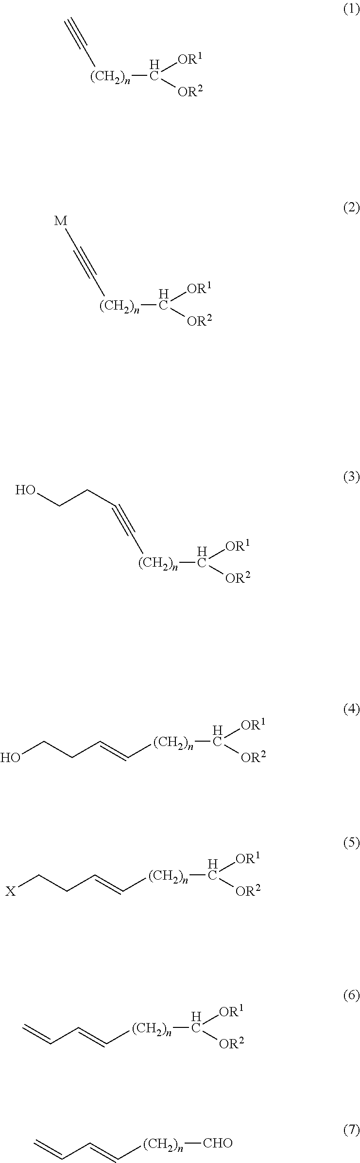 Method of producing aliphatic aldehyde compound having terminal conjugated diene structure and intermediate therefor