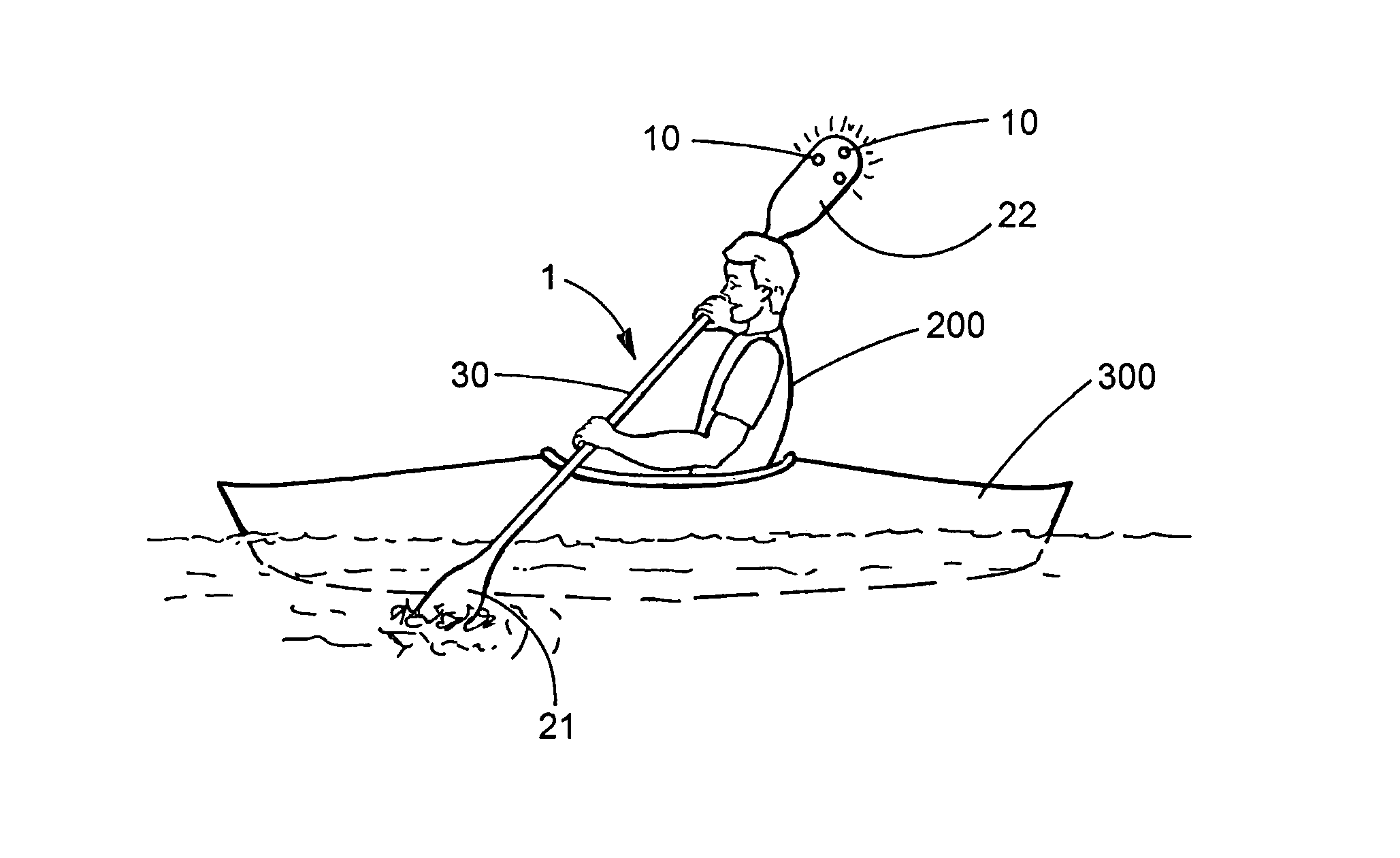 Kayak paddle with safety light