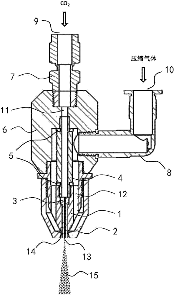 Carbon dioxide snowflake cleaning nozzle device