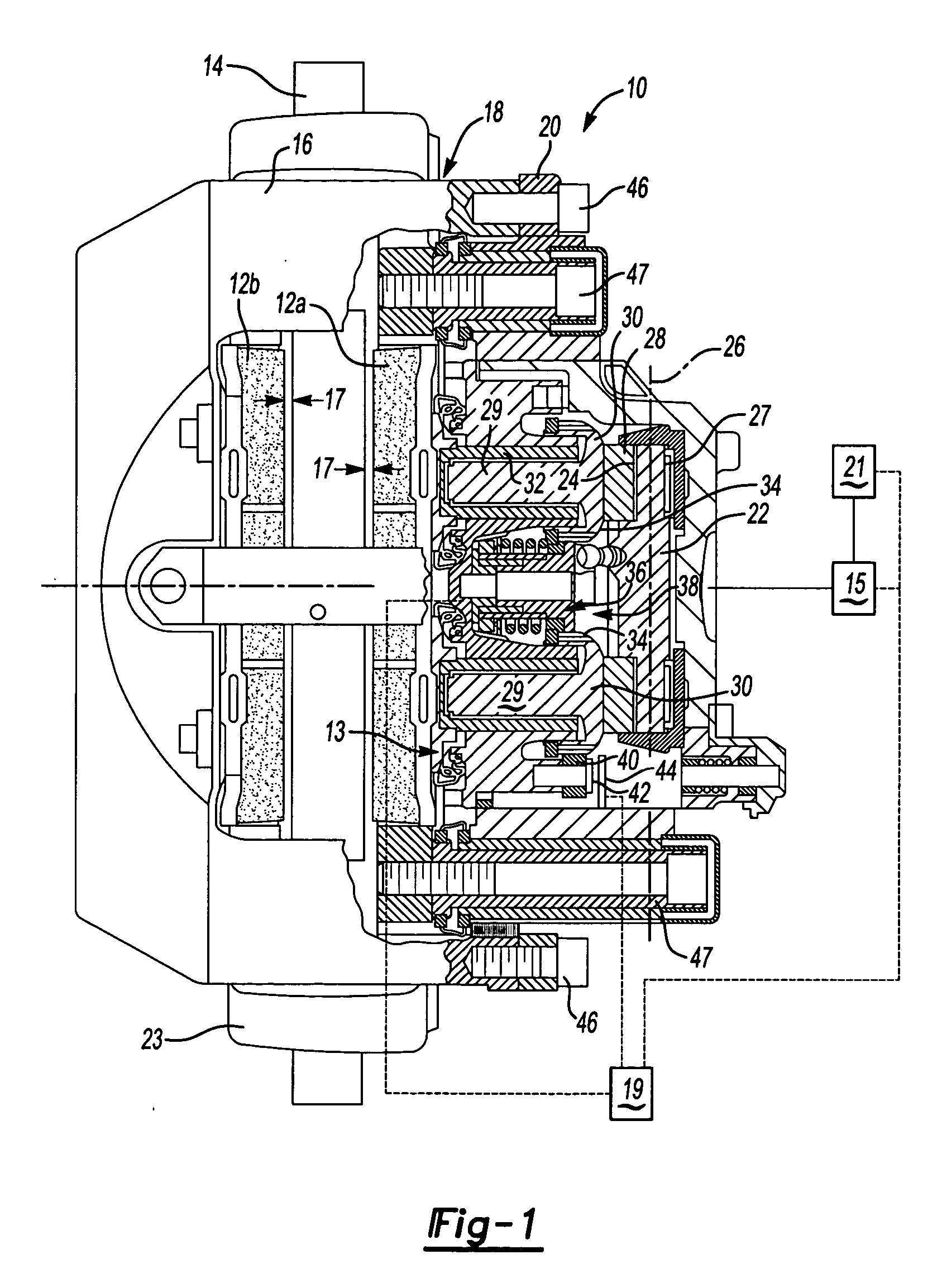 Brake assembly with brake pad position and wear sensor