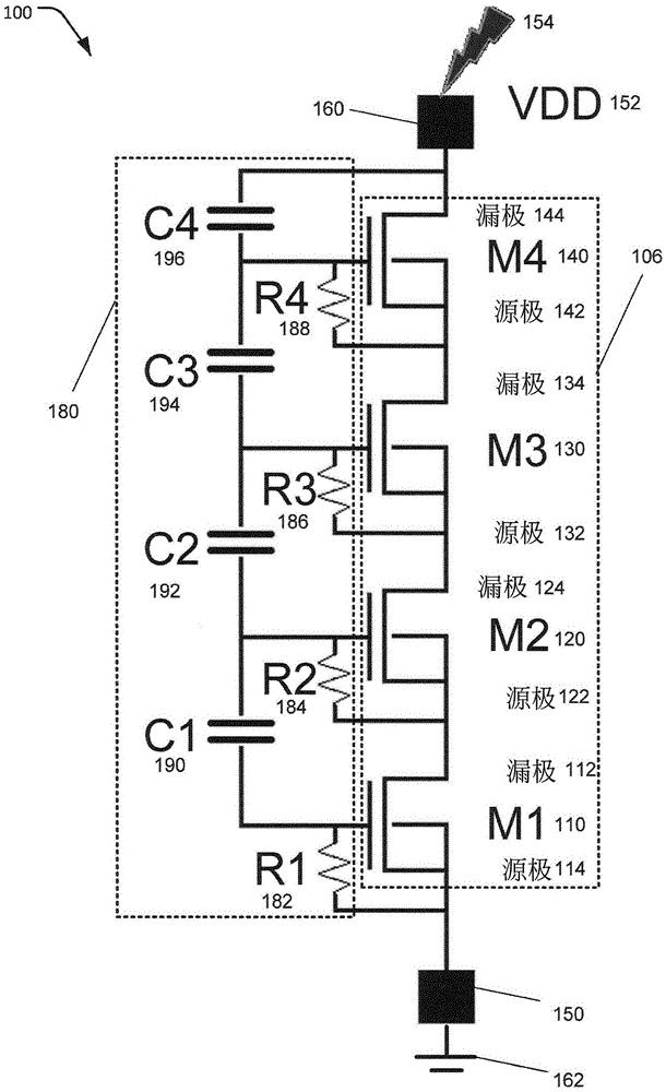 RC-stacked MOSFET circuit for high voltage (HV) electrostatic discharge (ESD) protection