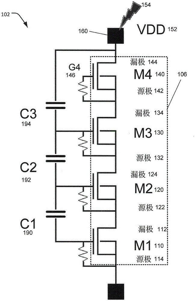 RC-stacked MOSFET circuit for high voltage (HV) electrostatic discharge (ESD) protection