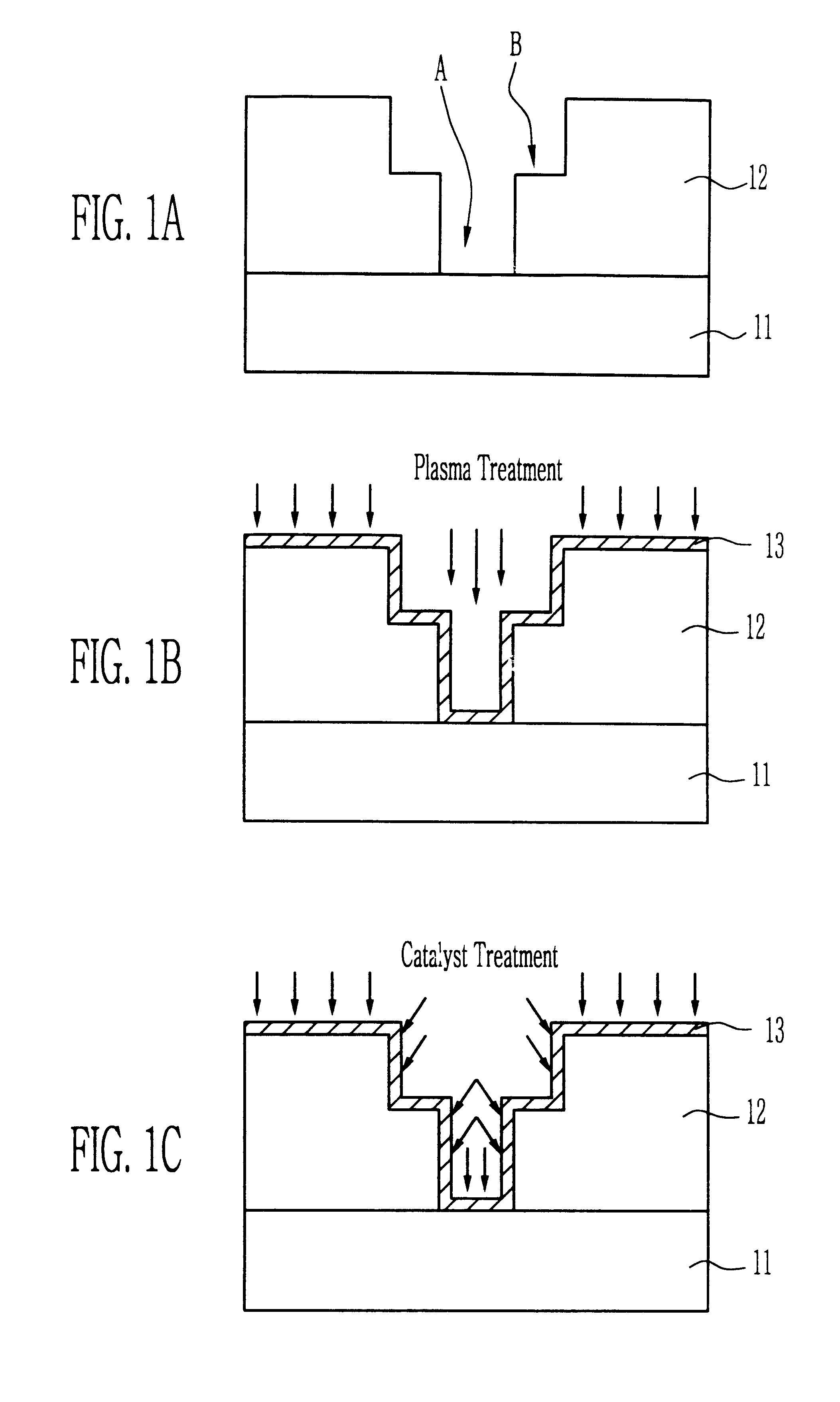 Method of catalyzing copper deposition in a damascene structure by plasma treating the barrier layer and then applying a catalyst such as iodine or iodine compounds to the barrier layer