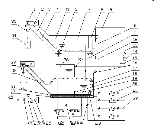 Intensive coarse and fine double-layered filtering and chip removing device for cutting fluid