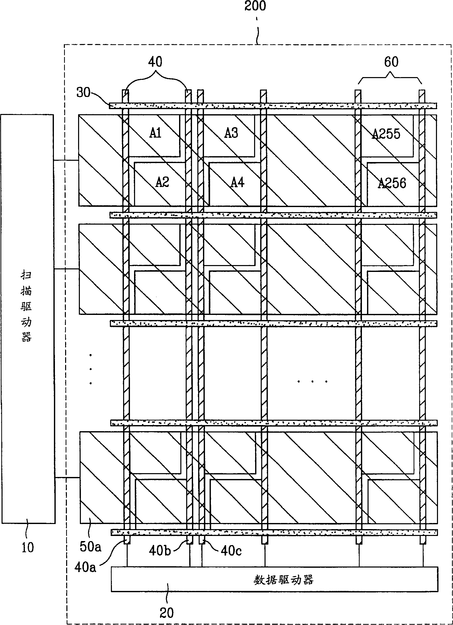 Scanning structure in display, method for driving display and its producing method